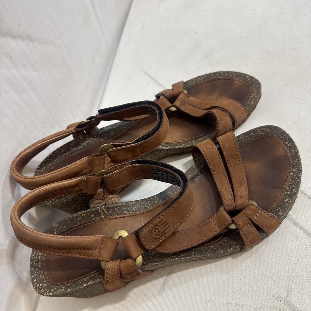 Teva Ysidro Universal Brown Leather Strappy Cork Wedge Sandals Womens Size 7
